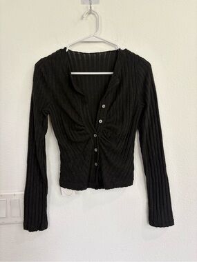 4th & Ocean black Ribbed Button-Front Women’s Top